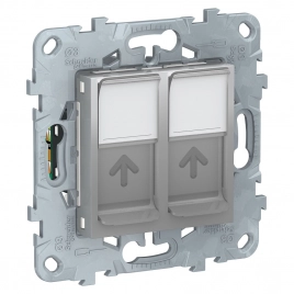 NU542030 UNICA NEW РОЗЕТКА компьютерная, RJ45, двойная, кат. 5е UTP, АЛЮМИНИЙ