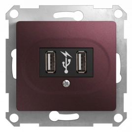 GSL001132 GLOSSA USB РОЗЕТКА, 5В /1400 мА, 2 х 5В /700 мА, механизм, БАКЛАЖАНОВЫЙ*снято с поставок*