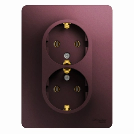 GSL001124 GLOSSA РОЗЕТКА двойная с заземлением,16А, 250В, в сборе,БАКЛАЖАНОВЫЙ