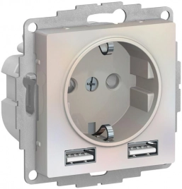 ATN000430 ATLASDESIGN РОЗЕТКА 16А c 2 USB A+A, 5В/2,4А, 2х5В/1,2А, механизм, ЖЕМЧУГ