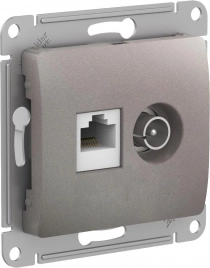 GSL001289 GLOSSA РОЗЕТКА двойная ТВ + компьютерная RJ45, кат. 5Е, механизм, ПЛАТИНА ***снято с поставок