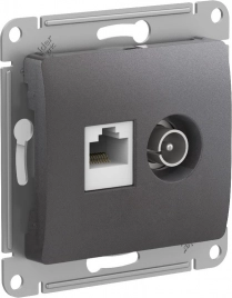 GSL001389 GLOSSA РОЗЕТКА двойная ТВ + компьютерная RJ45, кат. 5Е, механизм, ГРАФИТ ***снято с поставок