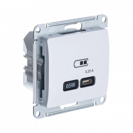 GSL000127 GLOSSA USB РОЗЕТКА тип-С 65W высокоскор.заряд. QC, PD, механизм, БЕЛЫЙ