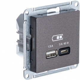 ATN000629 ATLASDESIGN USB РОЗЕТКА A + тип-C 45Вт высокоскор.заряд. QC, PD, механизм, МОККО