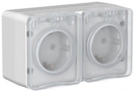 ATN543026 AtlasDesign PROFI IP54 О/У РОЗЕТКА двойная с з/к со шторками 16А, СЕРЫЙ