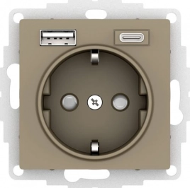 ATN000532 ATLASDESIGN РОЗЕТКА 16А c 2 USB A+C, 5В/2,4А/3,0А, 2х5В/1,5А, механизм, ШАМПАНЬ