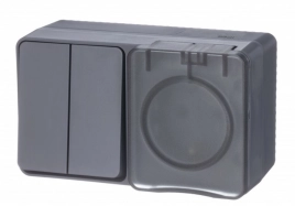 ATN544074 AtlasDesign Profi54 О/У БЛОК: РОЗ. з/к со шт. 16А 250B, ВЫКЛ.2-клав.10А, АНТРАЦИТ, Россия