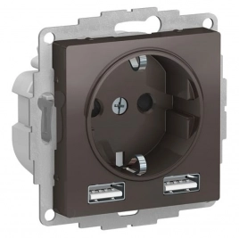 ATN000630 ATLASDESIGN РОЗЕТКА 16А c 2 USB A+A, 5В/2,4А, 2х5В/1,2А, механизм, МОККО