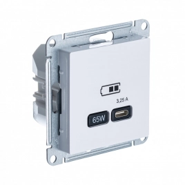 ATN000127 ATLASDESIGN USB РОЗЕТКА тип-C 65W высокоскор.заряд. QC, PD, механизм, БЕЛЫЙ
