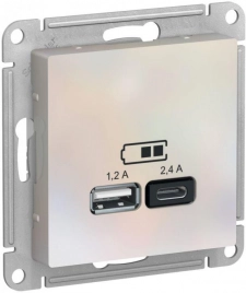 ATN000439 ATLASDESIGN USB РОЗЕТКА A+С, 5В/2,4А, 2х5В/1,2А, механизм, ЖЕМЧУГ