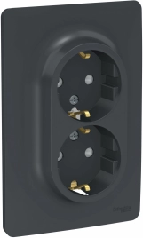 NU206754 UNICA NEW РОЗЕТКА двойная, со шторками, с заземлением, винт. зажим., АНТРАЦИТ