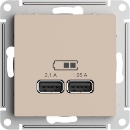 ATN001233 ATLASDESIGN USB РОЗЕТКА A+A, 5В/2,1 А, 2х5В/1,05 А, механизм, ПЕСОЧНЫЙ
