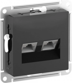 ATN001088 ATLASDESIGN РОЗЕТКА двойная компьютерная RJ45+RJ45, кат.6А, механизм, КАРБОН