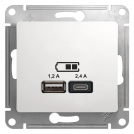 GSL000139 GLOSSA USB РОЗЕТКА A+С, 5В/2,4 А, 2х5В/1,2 А, механизм, БЕЛЫЙ
