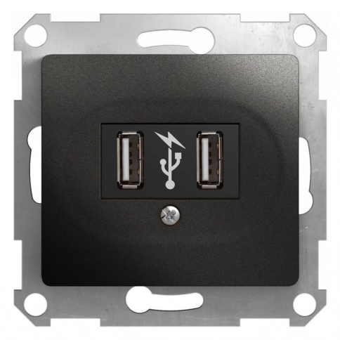 GSL000732 GLOSSA USB РОЗЕТКА,5В /1400 мА, 2 х 5В /700 мА, механизм, АНТРАЦИТ*снято с поставок* фото 1