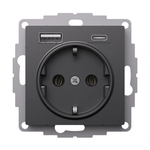 ATN001432 ATLASDESIGN РОЗЕТКА 16А с 2 USB A+C, 5В/2,4А/3,0А, 2х5В/1,5А, механизм, БАЗАЛЬТ фото 4