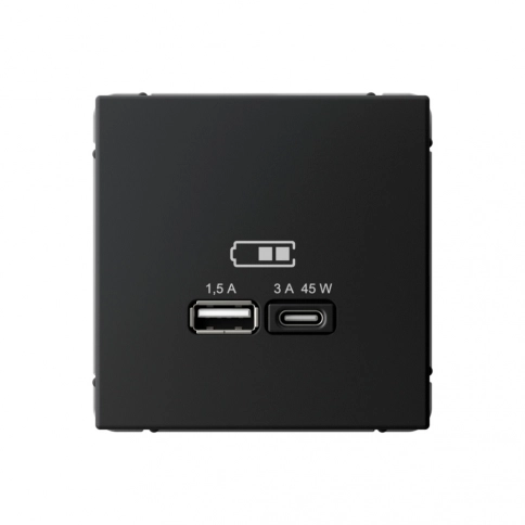 GAL001029 ARTGALLERY USB РОЗЕТКА A + тип-C 45Вт высокоскор.заряд. QC, PD, механизм, КАРБОН фото 1