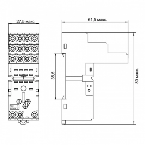 SKC14-E Цоколь 4CO 10A (300V), винтовой зажим, черный, на рейку DIN35/панель, для RKE, RKF фото 6