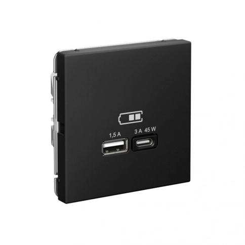 GAL001029 ARTGALLERY USB РОЗЕТКА A + тип-C 45Вт высокоскор.заряд. QC, PD, механизм, КАРБОН фото 2