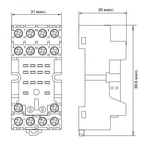 SKF14-E Цоколь 4CO 10A (300V), винтовой зажим, черный, на рейку DIN35/панель, для RKE, RKF фото 6