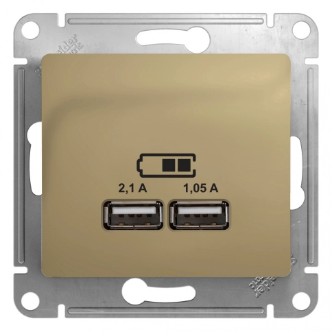 GSL000433 GLOSSA USB РОЗЕТКА A+A, 5В/2,1 А, 2х5В/1,05 А, механизм, ТИТАН ***снято с поставок фото 3
