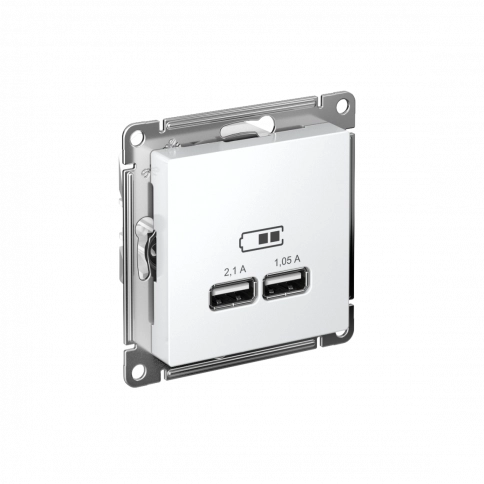 ATN000133 ATLASDESIGN USB РОЗЕТКА, 5В, 1 порт x 2,1 А, 2 порта х 1,05 А, механизм, БЕЛЫЙ фото 1