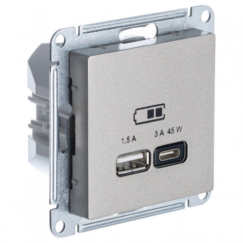 ATN000529 ATLASDESIGN USB РОЗЕТКА A + тип-C 45Вт высокоскор.заряд. QC,PD, мех., ШАМПАНЬ фото 1