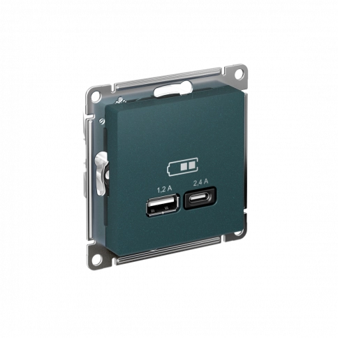 ATN000839 ATLASDESIGN USB РОЗЕТКА A+С, 5В/2,4 А, 2х5В/1,2 А, механизм, ИЗУМРУД фото 1