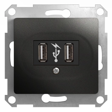 GSL000732 GLOSSA USB РОЗЕТКА,5В /1400 мА, 2 х 5В /700 мА, механизм, АНТРАЦИТ*снято с поставок* фото 3