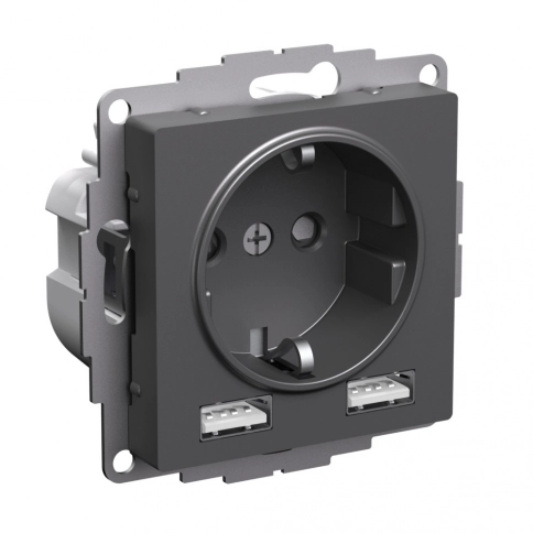 ATN001430 ATLASDESIGN РОЗЕТКА 16А c 2 USB A+A, 5В/2,4А, 2х5В/1,2А, механизм, БАЗАЛЬТ фото 4