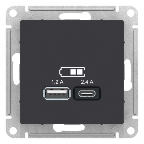 ATN001039 ATLASDESIGN USB РОЗЕТКА A+С, 5В/2,4А, 2х5В/1,2 А, механизм, КАРБОН фото 5