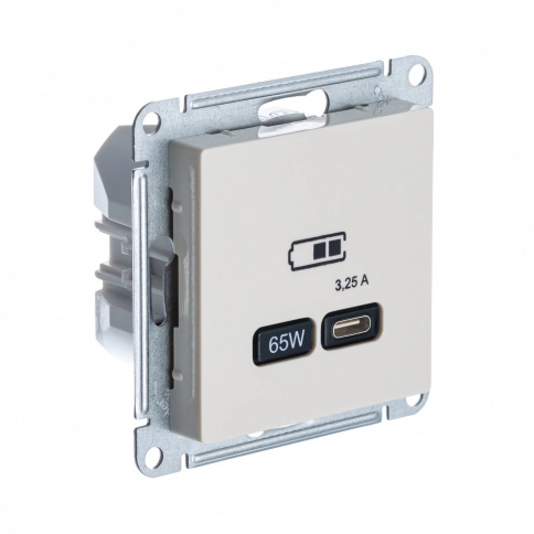 ATN000227 ATLASDESIGN USB РОЗЕТКА тип-C 65W высокоскор.заряд. QC, PD, механизм, БЕЖЕВЫЙ фото 1