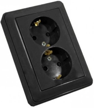 RS16-255-68 W59 РОЗЕТКА двойная с заземлением со шторками, 16А, в сборе, ЧЕРНЫЙ БАРХАТ фото 3