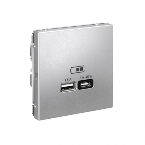 GAL000329 ARTGALLERY USB РОЗЕТКА A + тип-C 45Вт высокоскор.заряд. QC, PD, механизм, АЛЮМИНИЙ фото 2
