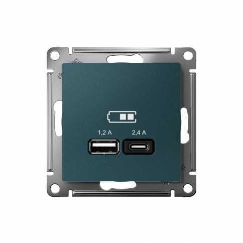 ATN000839 ATLASDESIGN USB РОЗЕТКА A+С, 5В/2,4 А, 2х5В/1,2 А, механизм, ИЗУМРУД фото 2