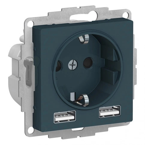ATN000830 ATLASDESIGN РОЗЕТКА 16А c 2 USB A+A, 5В/2,4 А, 2х5В/1,2 А, механизм, ИЗУМРУД фото 3