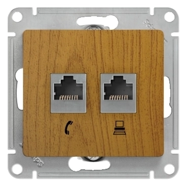 GSL000585 GLOSSA РОЗЕТКА двойная RJ11+RJ45, кат.5E, механизм, ДЕРЕВО ДУБ ***снято с поставок фото 2