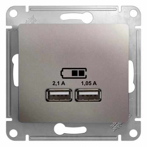 GSL001233 GLOSSA USB РОЗЕТКА, 5В/2100мА, 2х5В/1050мА, механизм, ПЛАТИНА ***снято с поставок фото 1