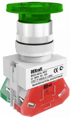 25033DEK Выкл. кноп. грибок с фикс. AEAL Φ22 мм Цвет:ЗЕЛЕНЫЙ неон 220В ВK-22  фото 3