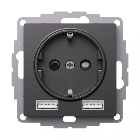 ATN001430 ATLASDESIGN РОЗЕТКА 16А c 2 USB A+A, 5В/2,4А, 2х5В/1,2А, механизм, БАЗАЛЬТ фото 3