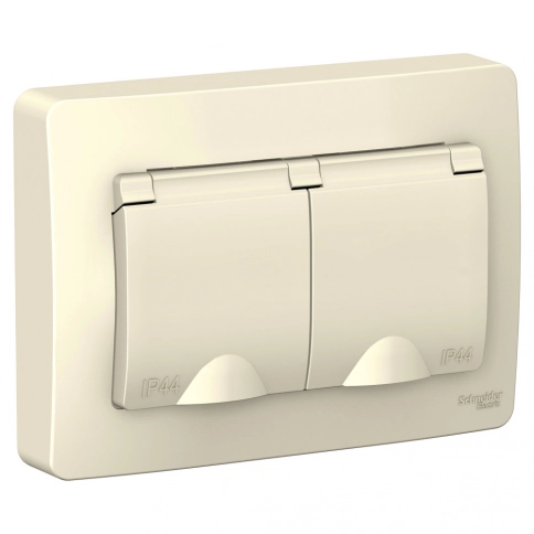 BLNRS441122 BLANCA С/У IP 44 РОЗЕТКА двойная с заземл. со шторк.,16А, 250В, МОЛОЧНЫЙ фото 1