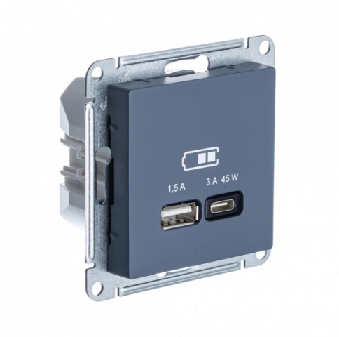 ATN000729 ATLASDESIGN USB РОЗЕТКА A + тип-C 45W высокоскор.заряд. QC,PD, механизм, ГРИФЕЛЬ фото 1