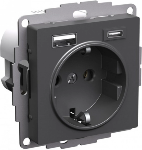 ATN001432 ATLASDESIGN РОЗЕТКА 16А с 2 USB A+C, 5В/2,4А/3,0А, 2х5В/1,5А, механизм, БАЗАЛЬТ фото 2