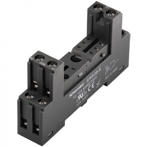 SRB08-E Цоколь 2CO 12A(300V), винтовой зажим, черный, на рейку DIN35/панель, для R2G, RM84, RM85, RM87, RMP84, RMP85, 41.52, RSB  фото 1