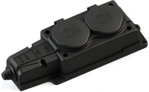 MST4102BK MultiSet Колодка 2х розетка 2К+З каучуковая 16А/250В IP44 Чёрная фото 1