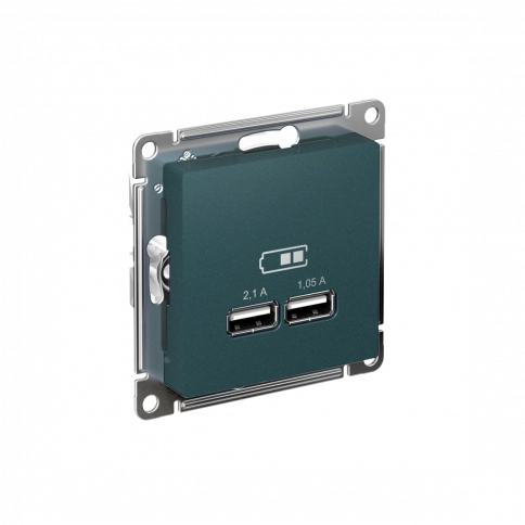 ATN000833 ATLASDESIGN USB РОЗЕТКА, 5В, 1 порт x 2,1 А, 2 порта х 1,05 А, механизм, ИЗУМРУД фото 1