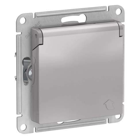 ATN000346 ATLASDESIGN РОЗЕТКА с заземл. со шторками с крышкой, 16А, IP20, механизм, АЛЮМИНИЙ фото 1