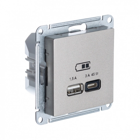 ATN000529 ATLASDESIGN USB РОЗЕТКА A + тип-C 45W высокоскор.заряд. QC,PD, механизм, ШАМПАНЬ фото 3