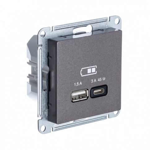 ATN000629 ATLASDESIGN USB РОЗЕТКА A + тип-C 45Вт высокоскор.заряд. QC, PD, механизм, МОККО фото 2