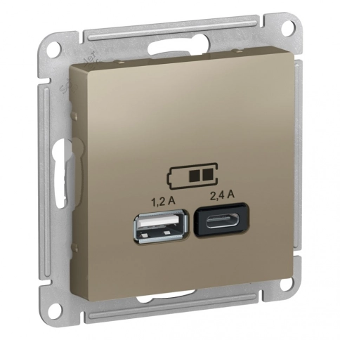 ATN000539 ATLASDESIGN USB РОЗЕТКА A+С, 5В/2,4А, 2х5В/1,2А, механизм, ШАМПАНЬ фото 1